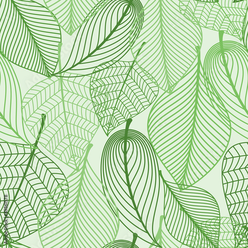 3D Fototapete Baum - Fototapete Green leaves seamless pattern background