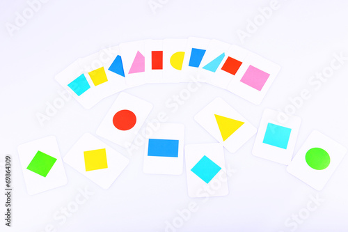 Educational cards with color geometric shapes, isolated on