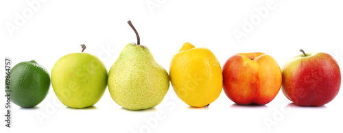 Assortment of juicy fruits isolated on white