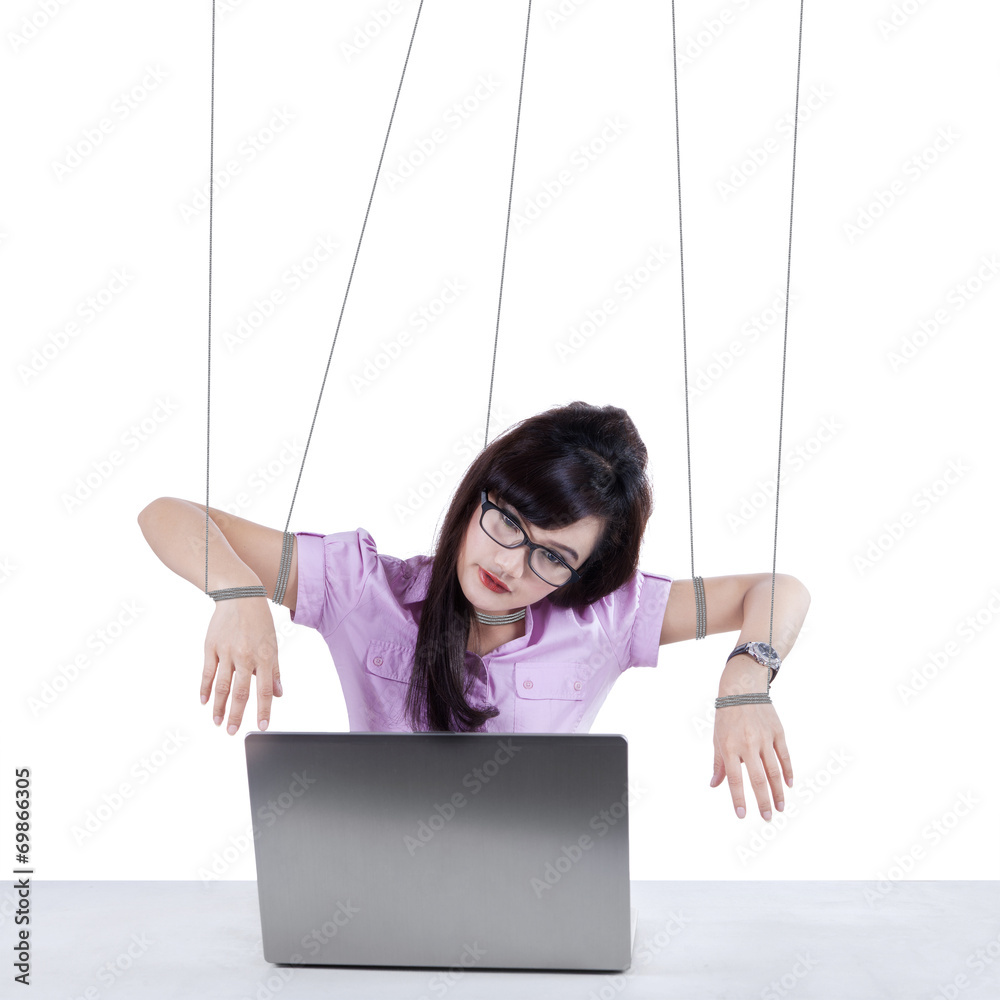 Businesswoman working like a slave 1 Businesswoman working like a slave 1