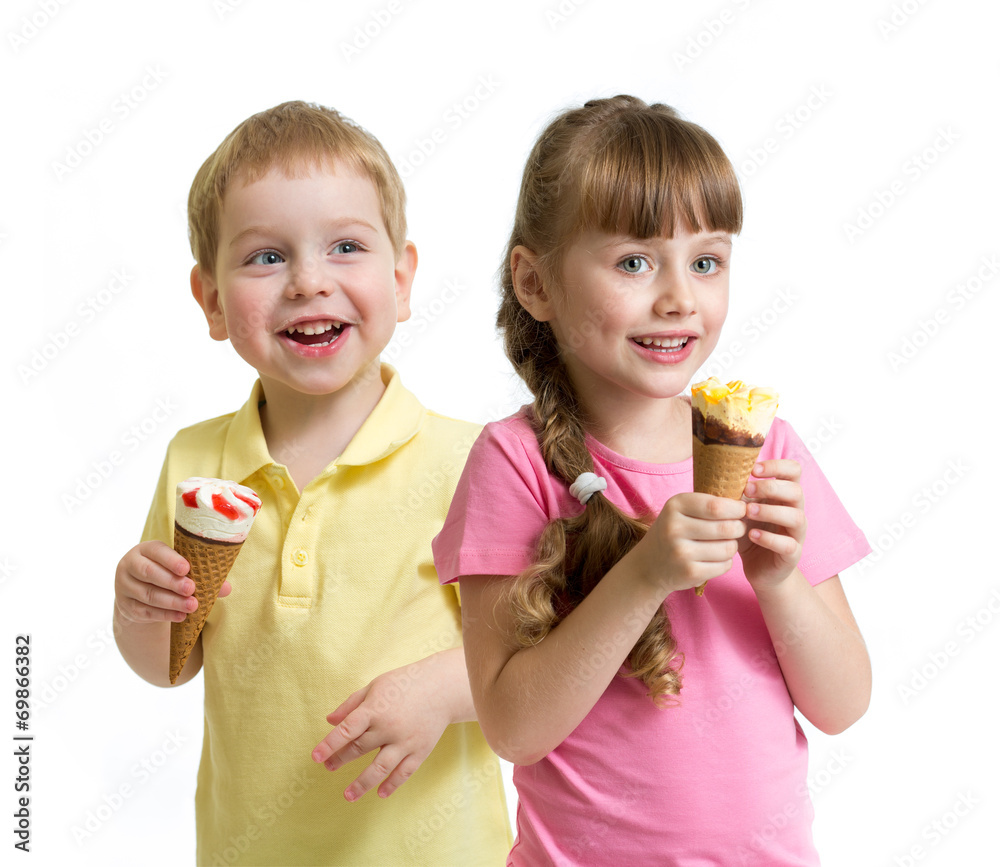© Andrey Kuzmin - two kids with cone ice cream isolated on white © Andrey Kuzmin - two kids with cone ice cream isolated on white