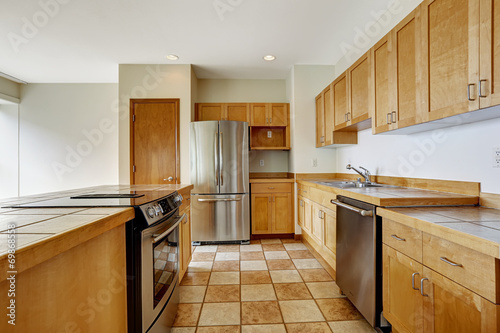Kitchen room. Empty studio. Apartment residential building in do