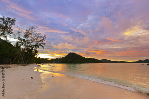 Tropical beach Cote d Or at sunset - Seychelles