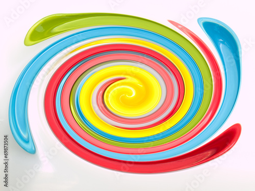 Light blue, green, yellow and pink twirling abstract background