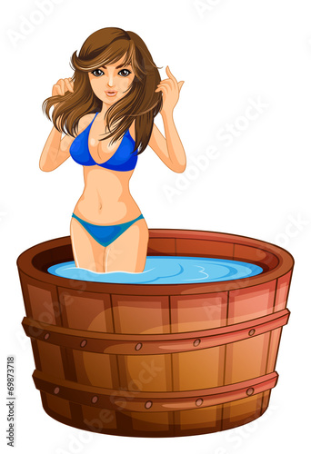 A girl taking a bath