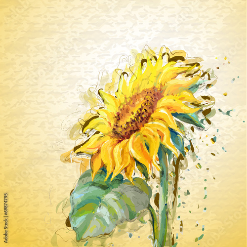 Fototapeta Grunge painting sunflower.