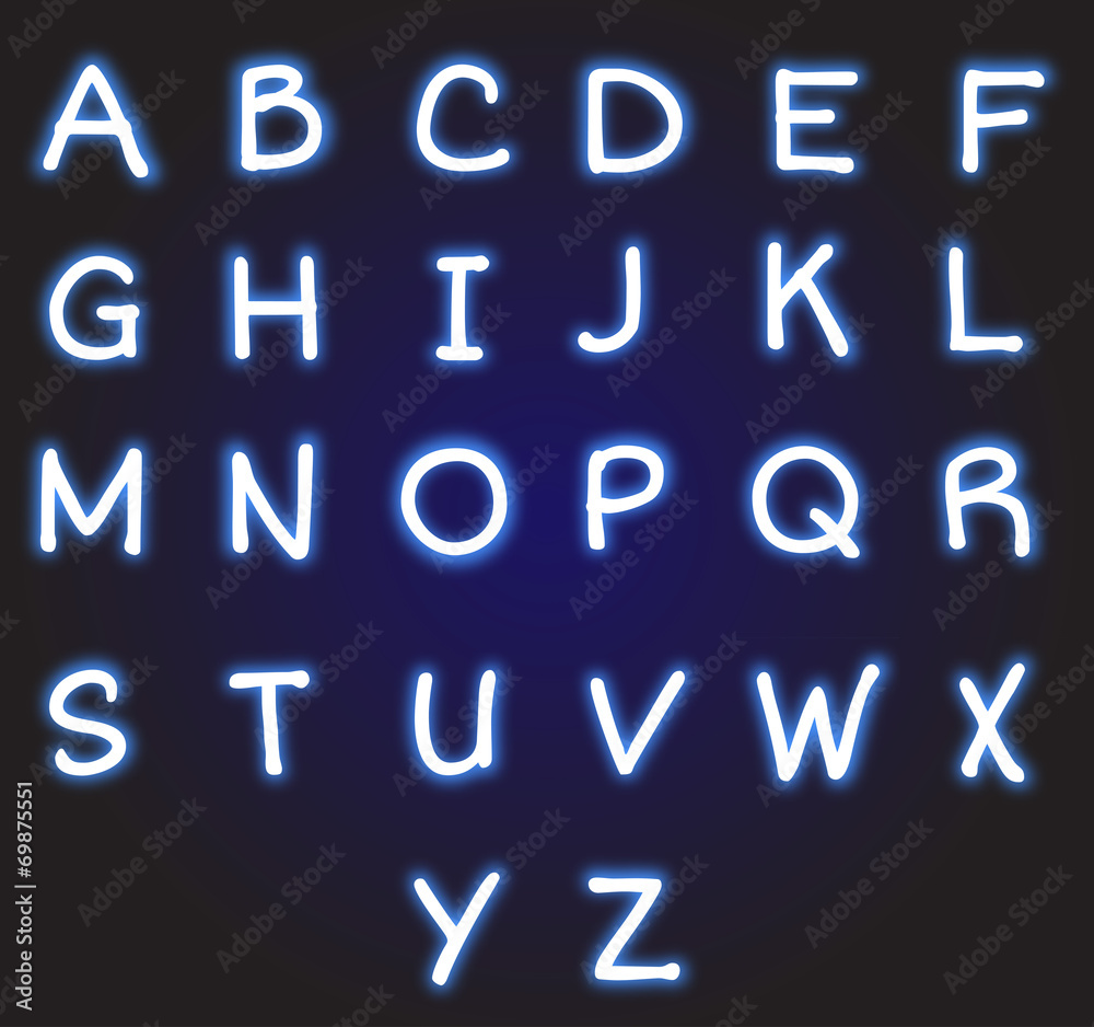 Neon blue alphabet vector