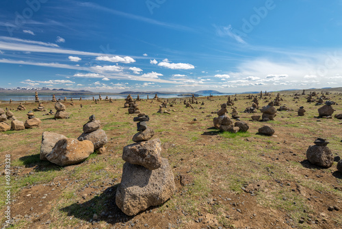 Stone pyramid in Thingvellir, Iceland.