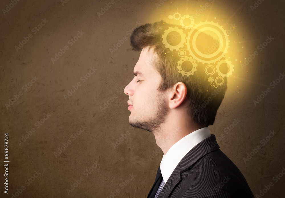 Young person thinking with a machine head illustration Young person thinking with a machine head illustration