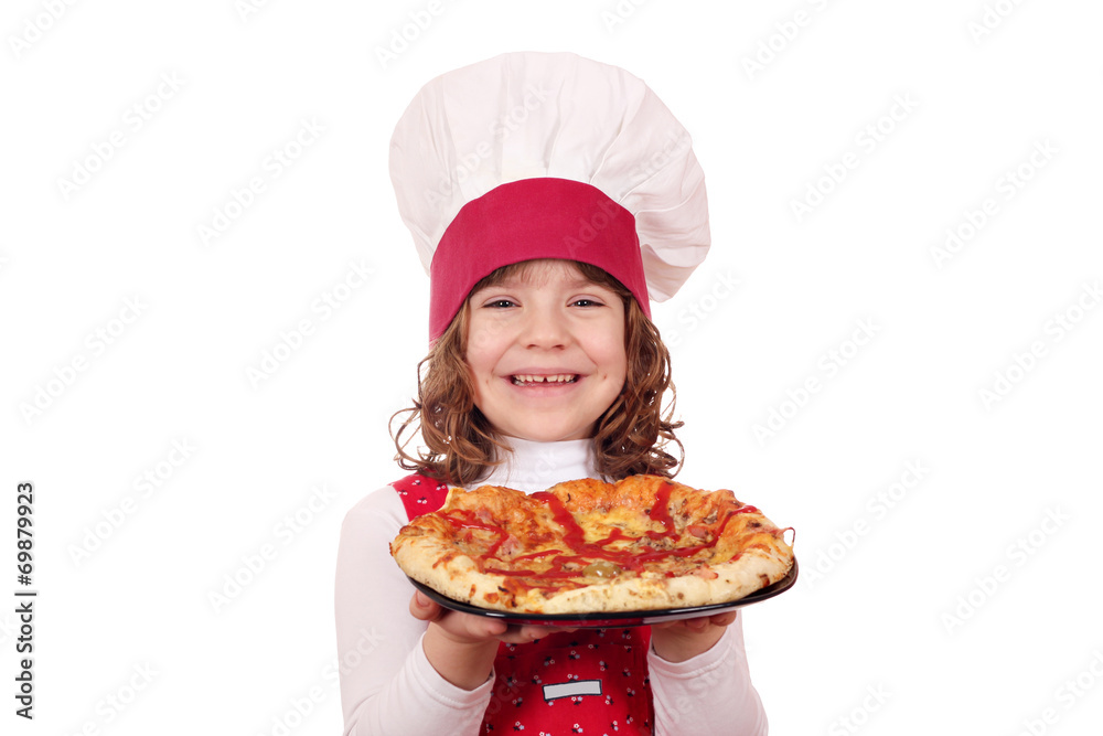 happy little girl cook with pizza happy little girl cook with pizza