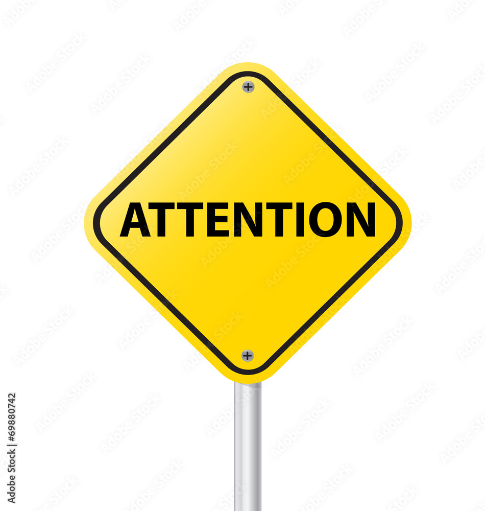 Yellow warning attention sign on white background vector illusti Yellow warning attention sign on white background vector illusti