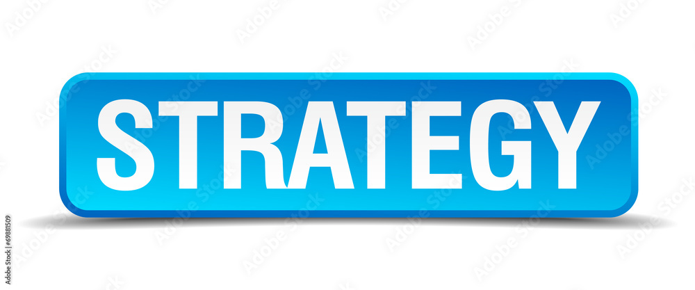Strategy blue 3d realistic square isolated button Strategy blue 3d realistic square isolated button