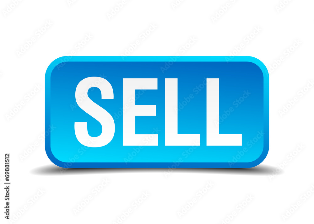 Sell blue 3d realistic square isolated button Sell blue 3d realistic square isolated button