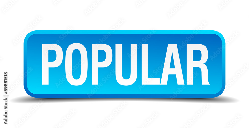 Popular blue 3d realistic square isolated button Popular blue 3d realistic square isolated button