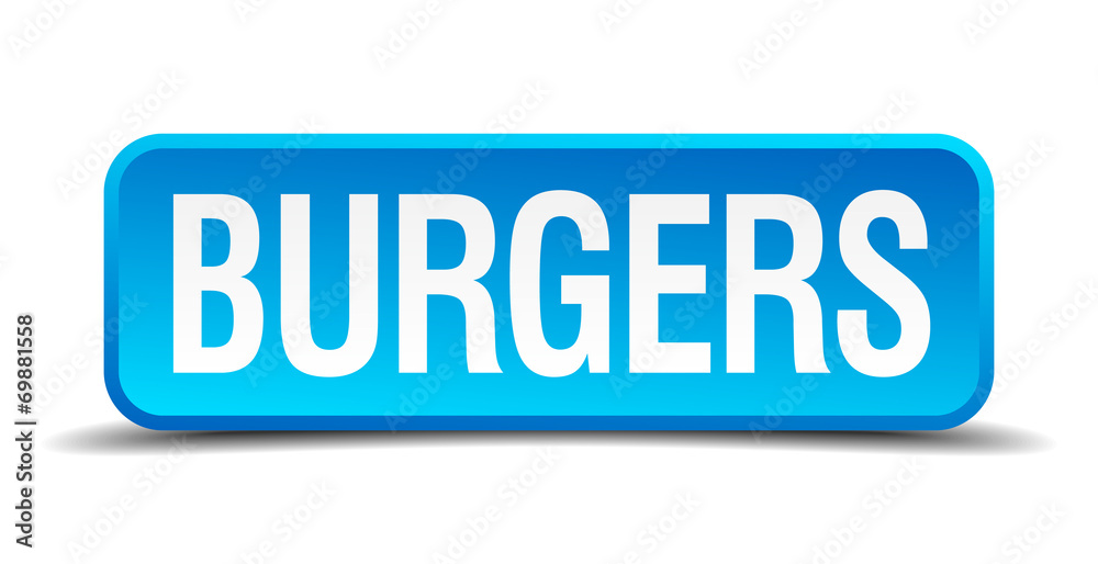 Burgers blue 3d realistic square isolated button Burgers blue 3d realistic square isolated button