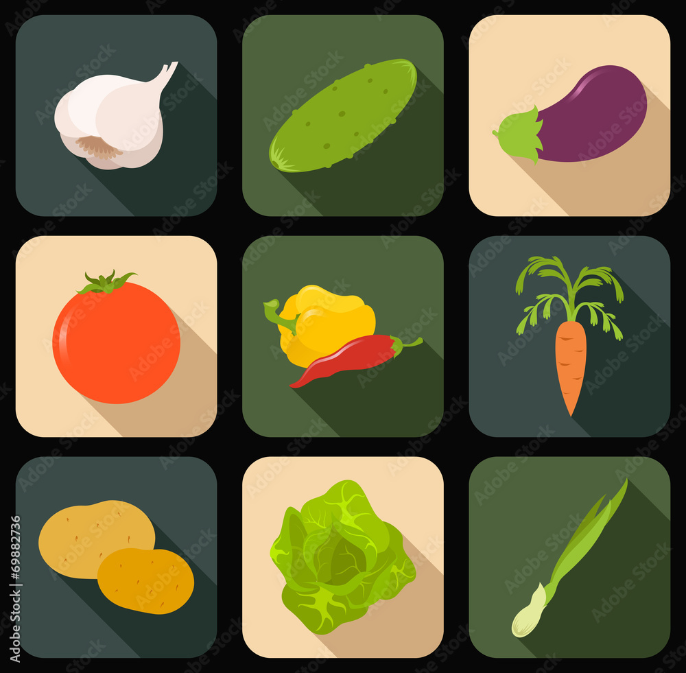 Flat icons of vegetqables