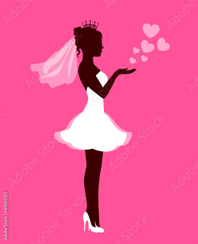 Bride with hearts on a pink background