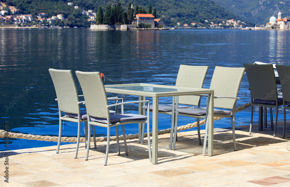 Scenic cafe tables in Montenegro
