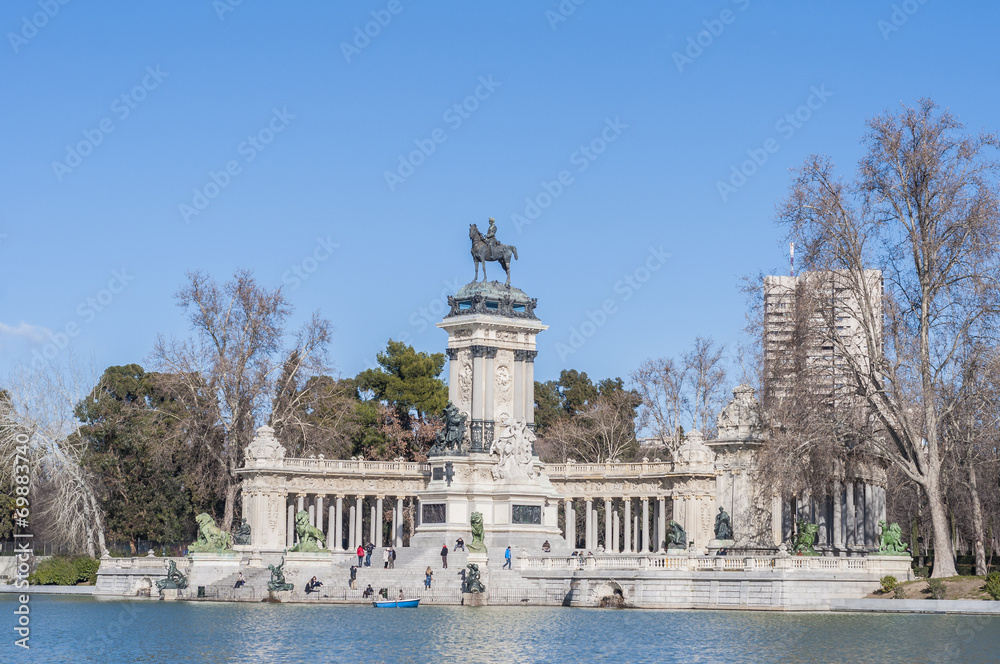 The Great Pond on Retiro Park in Madrid, Spain.