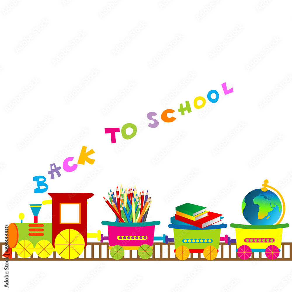 Back to school illustration with cartoon train Back to school illustration with cartoon train