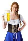 Oktoberfest girl smiling at camera holding beer