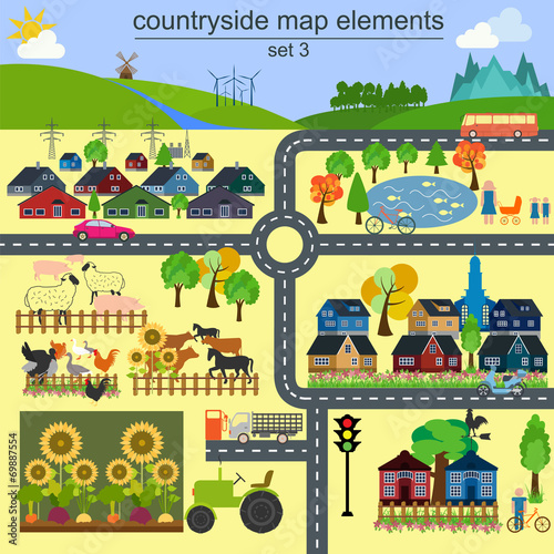 Contryside map elements for generating your own infographics, ma © a7880ss