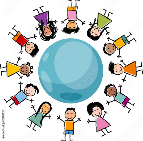 children and globe cartoon illustration