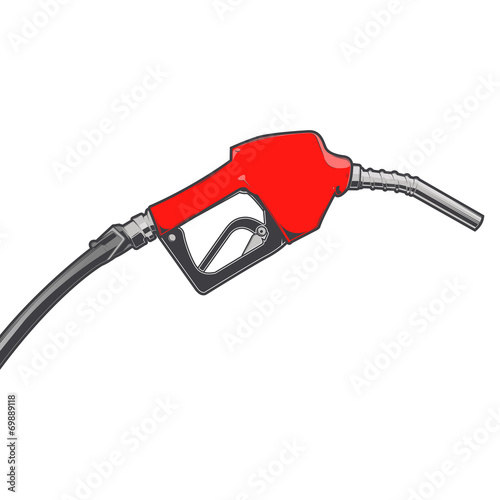 Red fuel nozzle with hose isolated on a white background