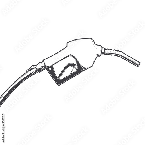 Fuel nozzle with hose isolated on a white background. Line art