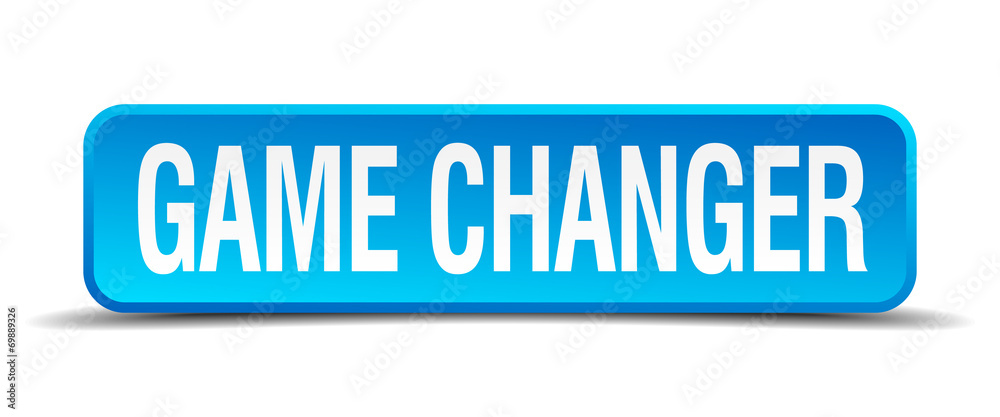 game changer blue 3d realistic square isolated button