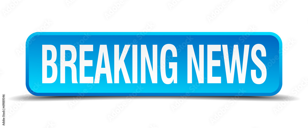 breaking news blue 3d realistic square isolated button