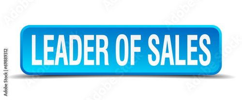 leader of sales blue 3d realistic square isolated button