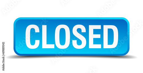 closed blue 3d realistic square isolated button