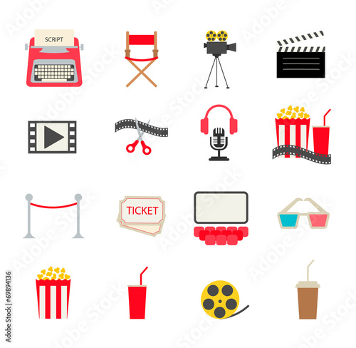 Cinema icons set, vector illustration