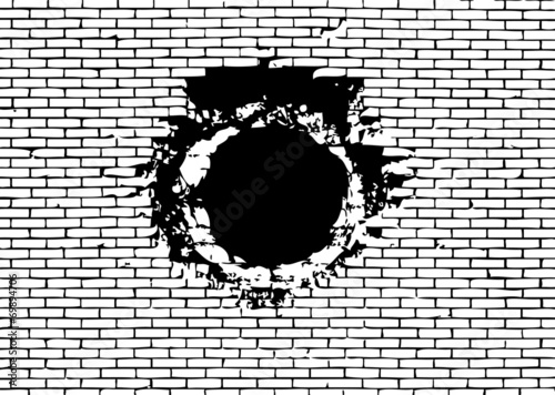Explosion hole on the brick wall