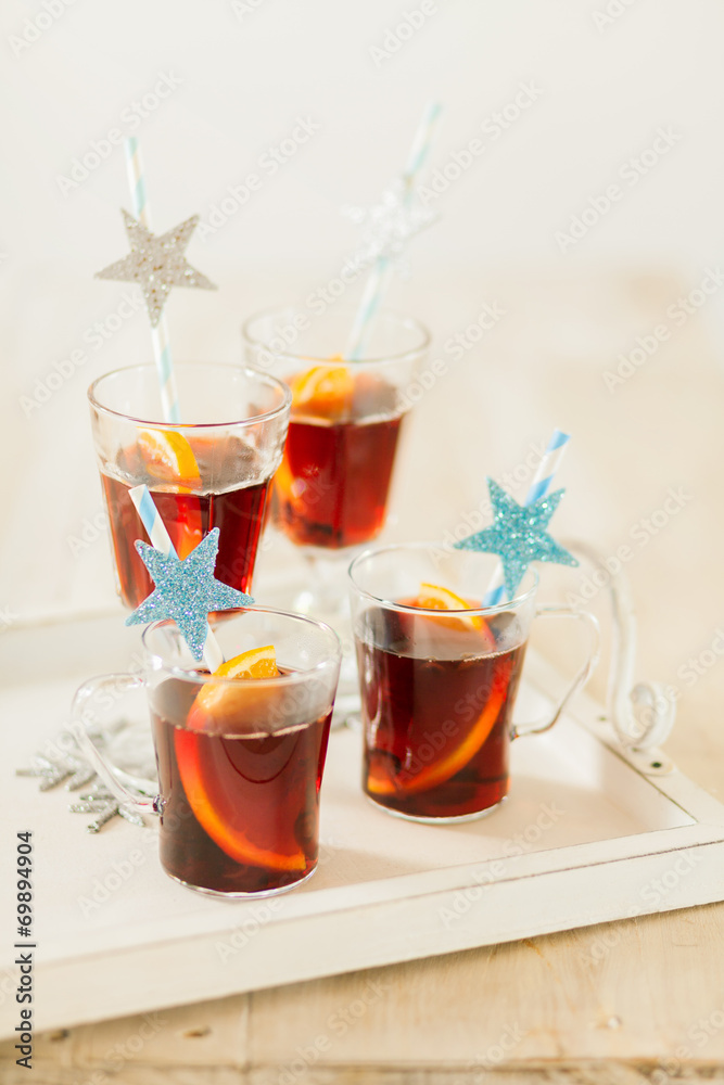 Four glasses of Christmas punch