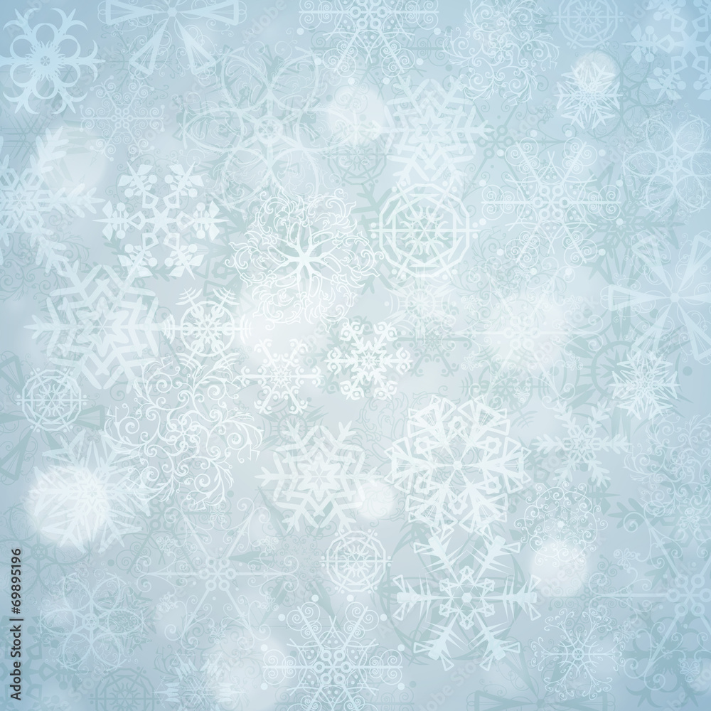 Christmas background with snowflakes and lights. Vector image