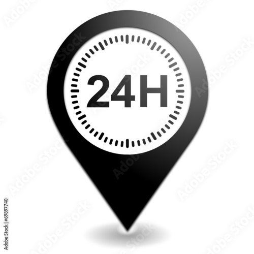 24 heures sur symbole localisation noir
