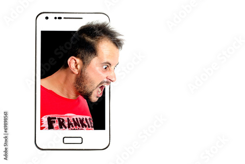smartphone con faccia che grida photo
