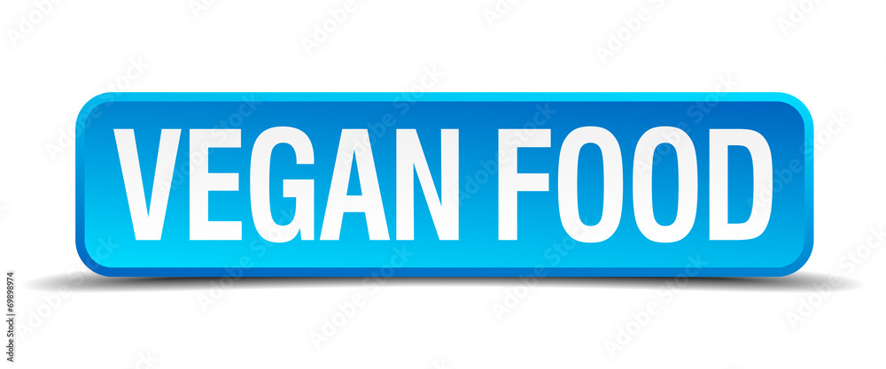 Vegan food blue 3d realistic square isolated button Vegan food blue 3d realistic square isolated button