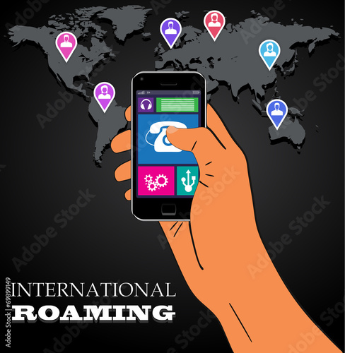 Mobile phone international roaming. Vector