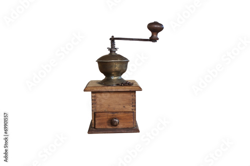 Vintage coffee mill isolated on white background