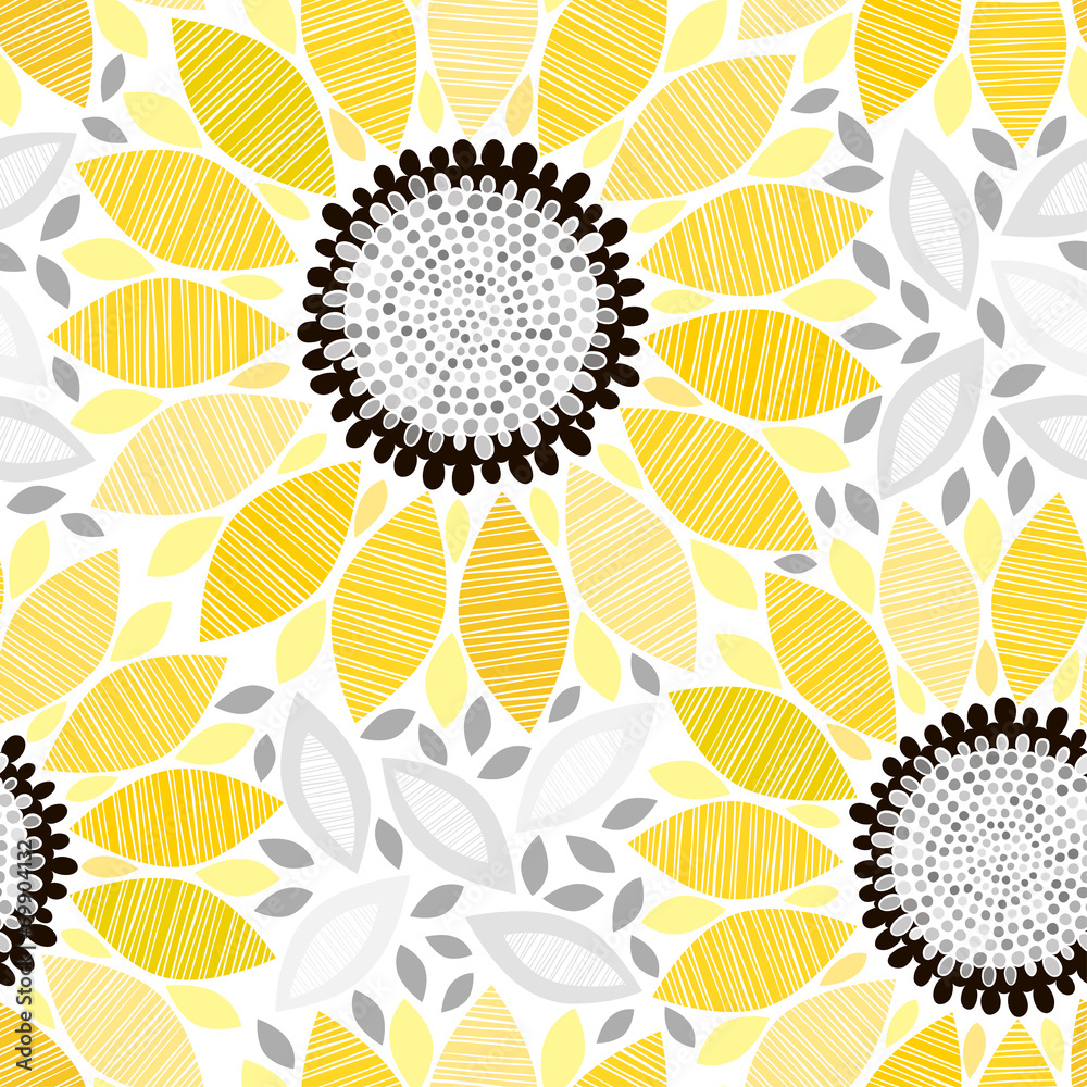 Fototapeta premium Seamless pattern with sunflowers. Abstract floral background.