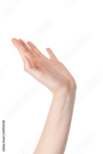 female hand making a high five gesture isolated