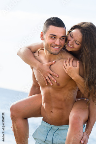 Lovers couple at sea shore