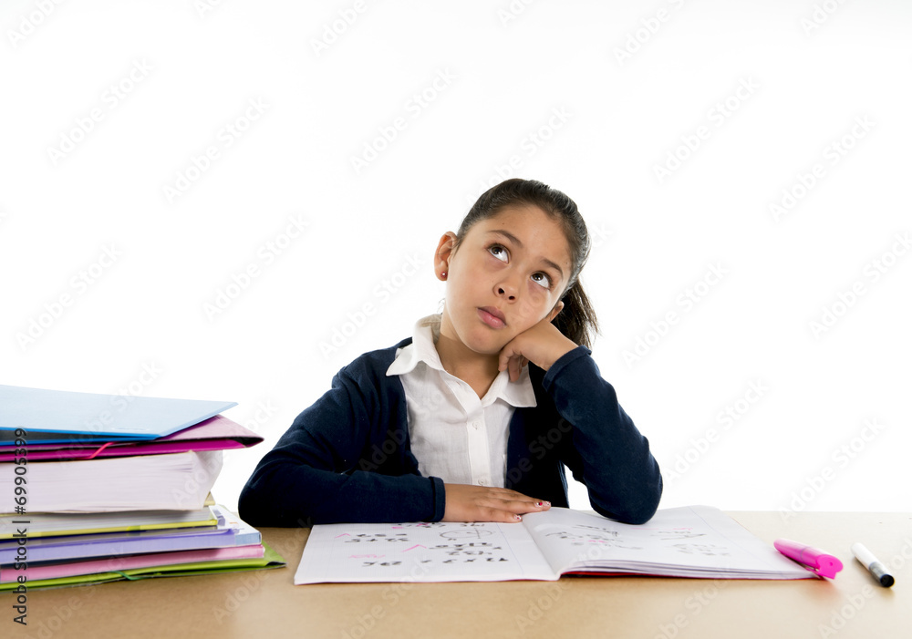 spanish school girl bored in stress with tired face expression spanish school girl bored in stress with tired face expression
