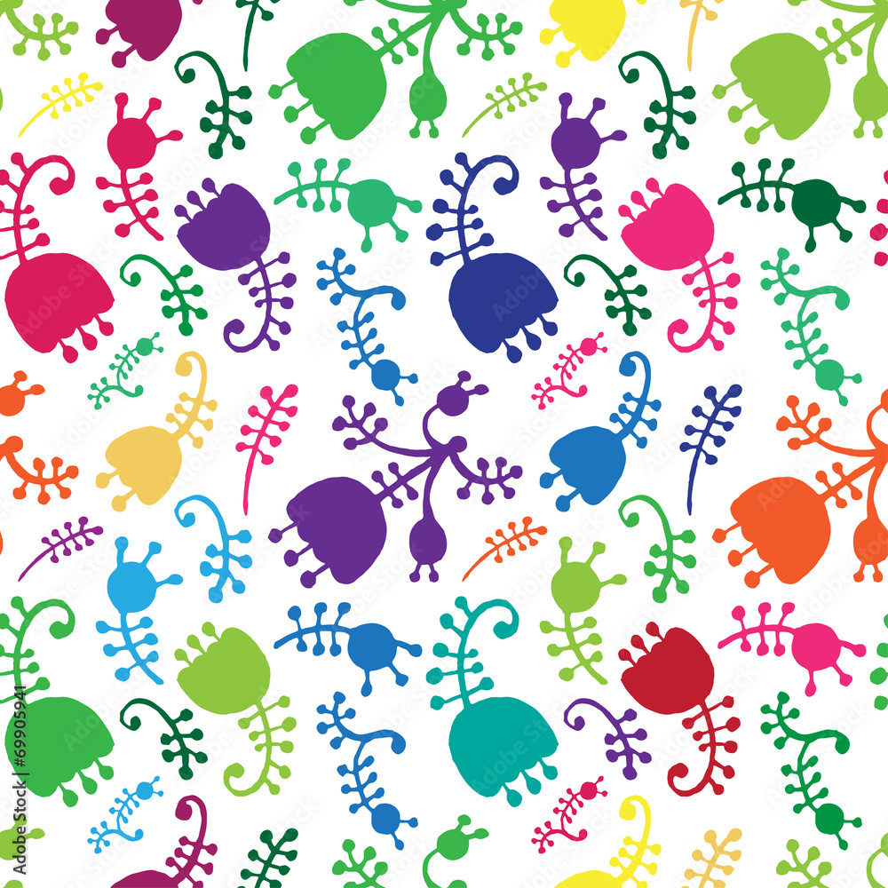 Vector colorful floral cartoon seamless background