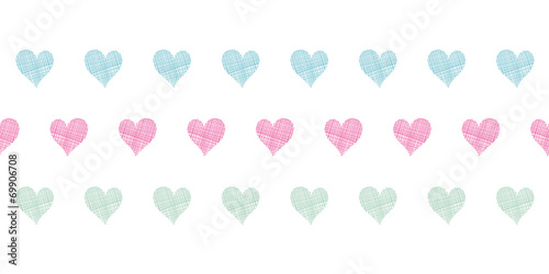 Colorful polka dot textile hearts horizontal seamless pattern