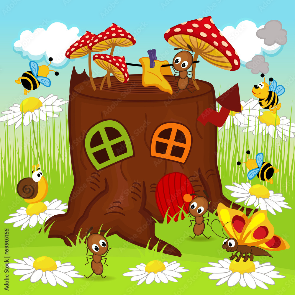 Obraz premium stump house insects - vector illustration, eps