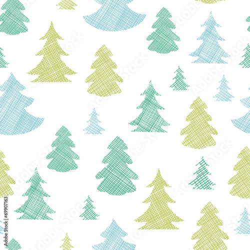Green blue Christmas trees silhouettes textile seamless pattern